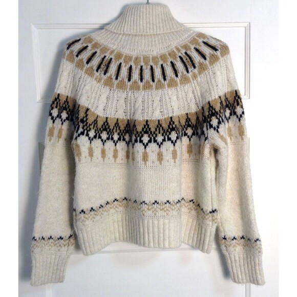 Old Navy Sweater Wn M Cream Tan Aztec Southwestern Cable Knit Turtleneck Chunky - Picture 4 of 8